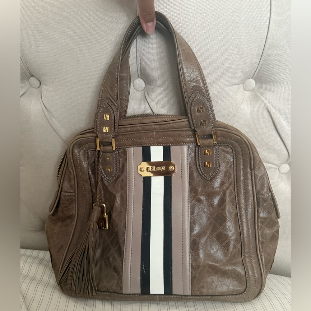 LAMB by Gwen Stefani Brown Leather Handbag with Stripes - Picture 2 of 11
